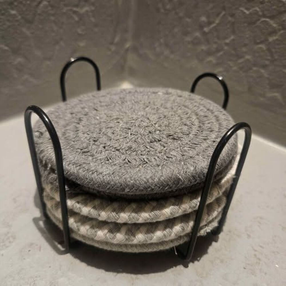 Braided Cotton Coaster Set of 5 with Holder